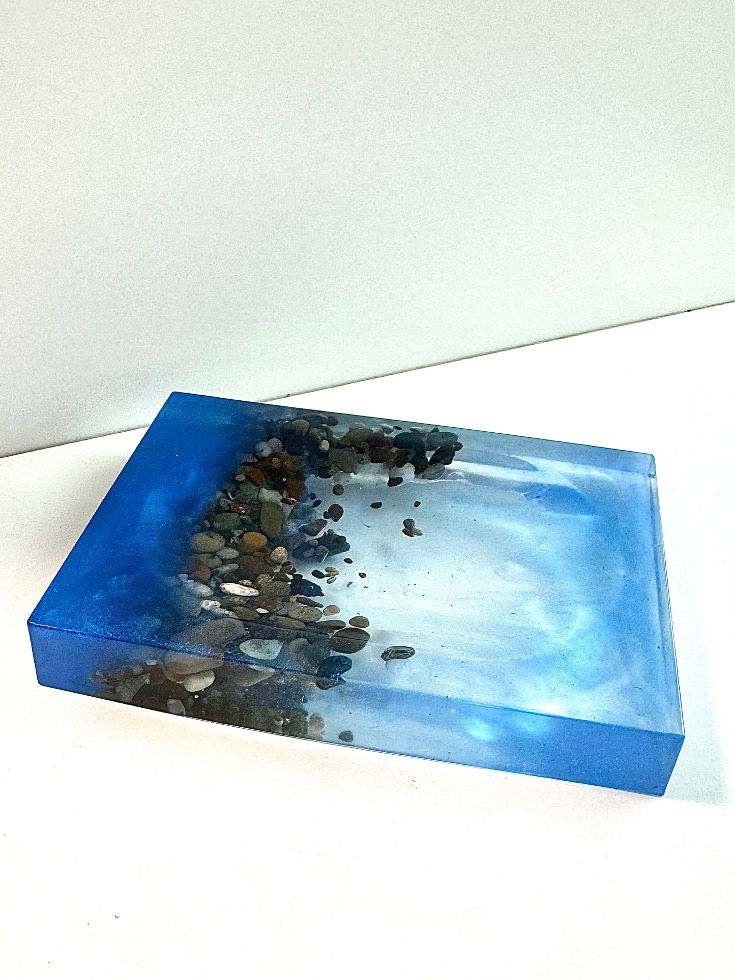 Beach pebble and blue soap dish