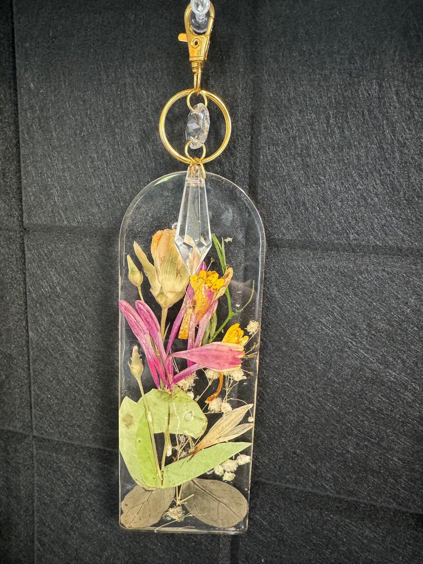 Crystal accent large pressed flower window hang