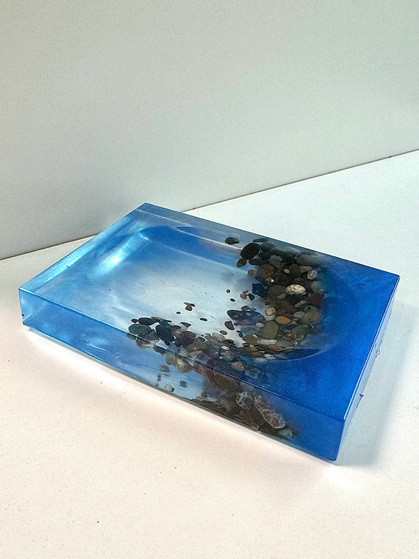 Beach pebble and blue soap dish